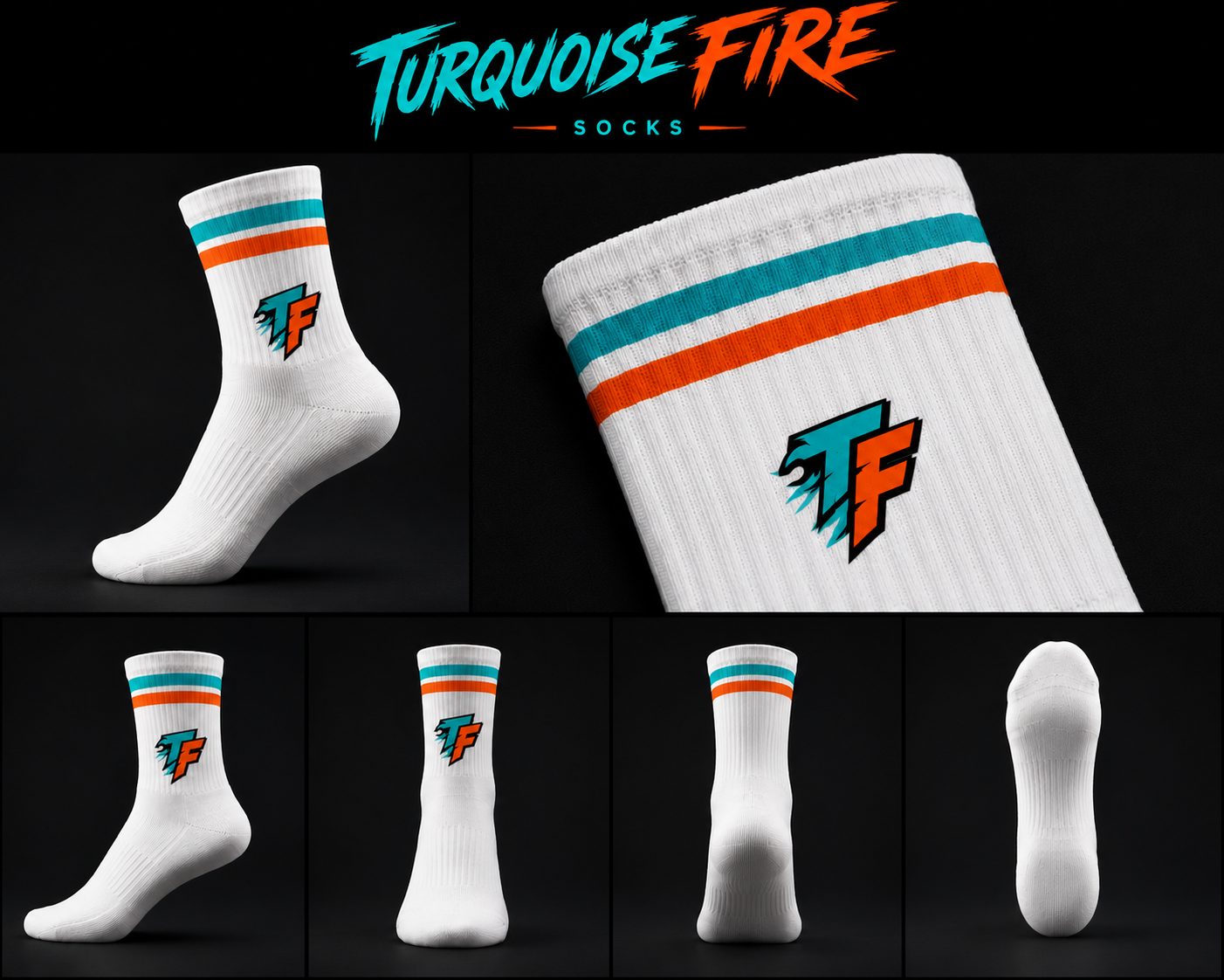 Beyaz, turkuaz ve turuncu çizgili Retro Stripes spor çorabı